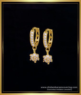 ERG1570 - 1 Gram Gold Plated White Stone Hoop Earrings for Girls