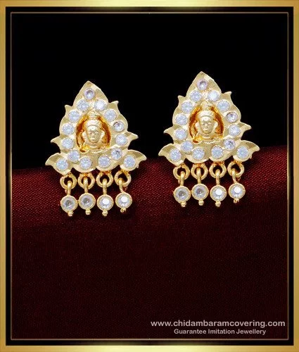 Gold Finish White Stone Jhumka Earrings Design by 20AM at Pernia's Pop Up  Shop 2024