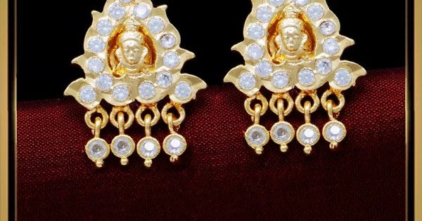 Gold earrings with white stones || gold stud earrings designs with weight  ||gold earrings collection - YouTube