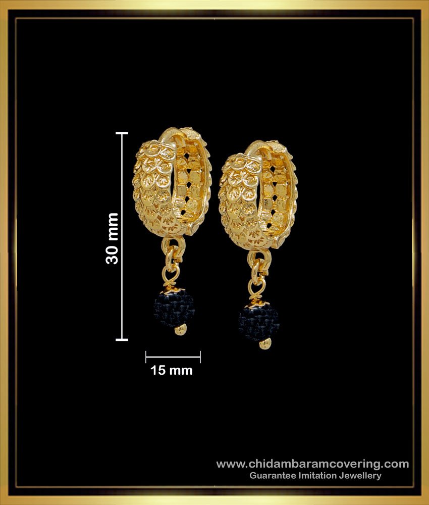 Gold Plated Daily Wear Black Crystal Bali Earrings for Girls 