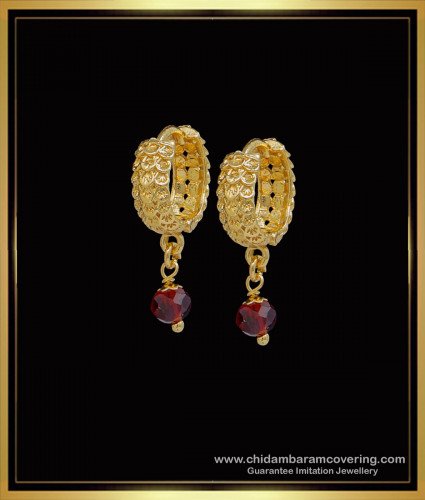 ERG1595 - 1 Gram Gold Red Crystal Hoop Earrings Gold Design 