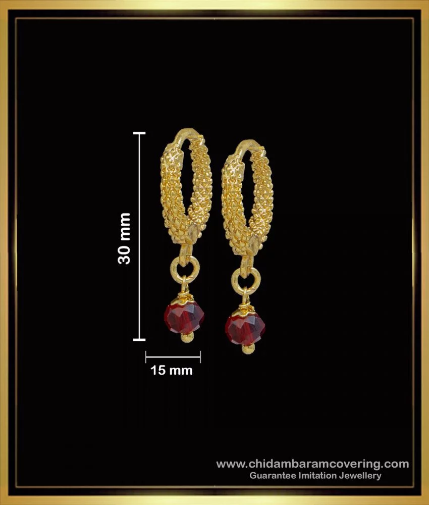 Buy Simple Daily Use Red Crystal Small Bali Earrings