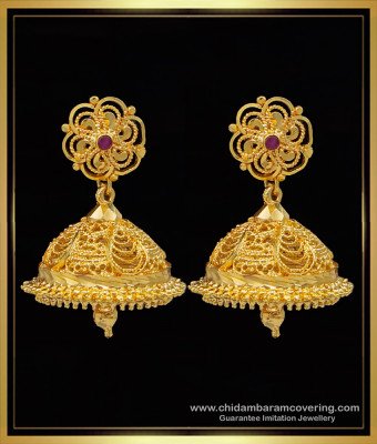 ERG1602 - Bridal Wear Ruby Stone South Indian Jhumkas Online Shopping 