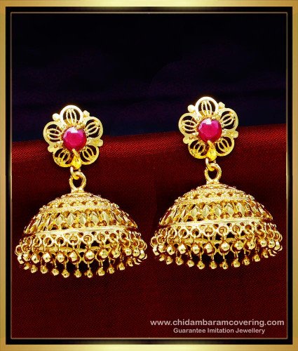 ERG1604 - Latest Big Ruby Jhumka Earrings Design for Wedding