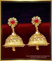jhumka design gold earrings, 1 gram gold earrings online, gold plated jhumka earrings, jimikki kammal designs, bridal jhumkas online shoppin