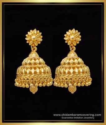 ERG1609 - South Indian Bridal Plain Big Gold Jhumka Design Online