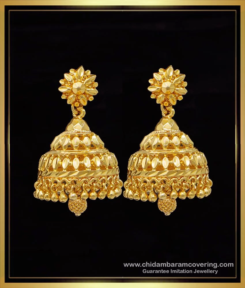 Buy South Indian Bridal Plain Big Gold Jhumka Design Online