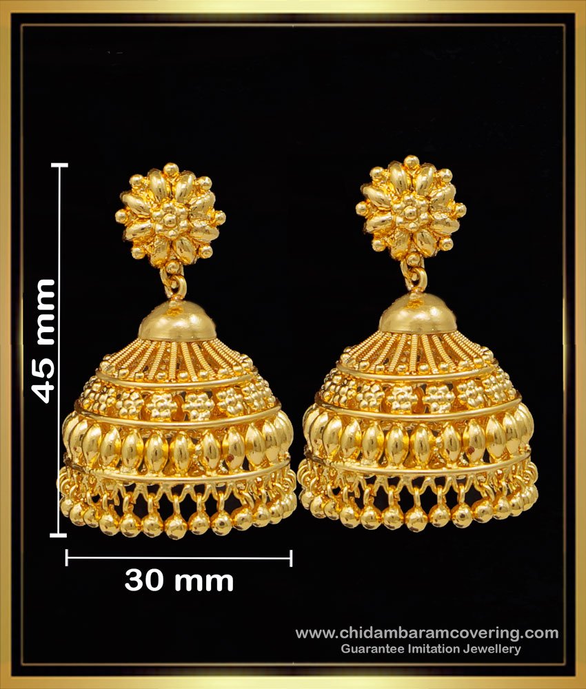 jhumka design gold earrings, Jimikki Kammal Gold Design, traditional jhumkas online, jhumkas earrings, gold plated jhumkas earrings, one gram gold jhumkas design, jhumki ki design, gold jhumka earrings design