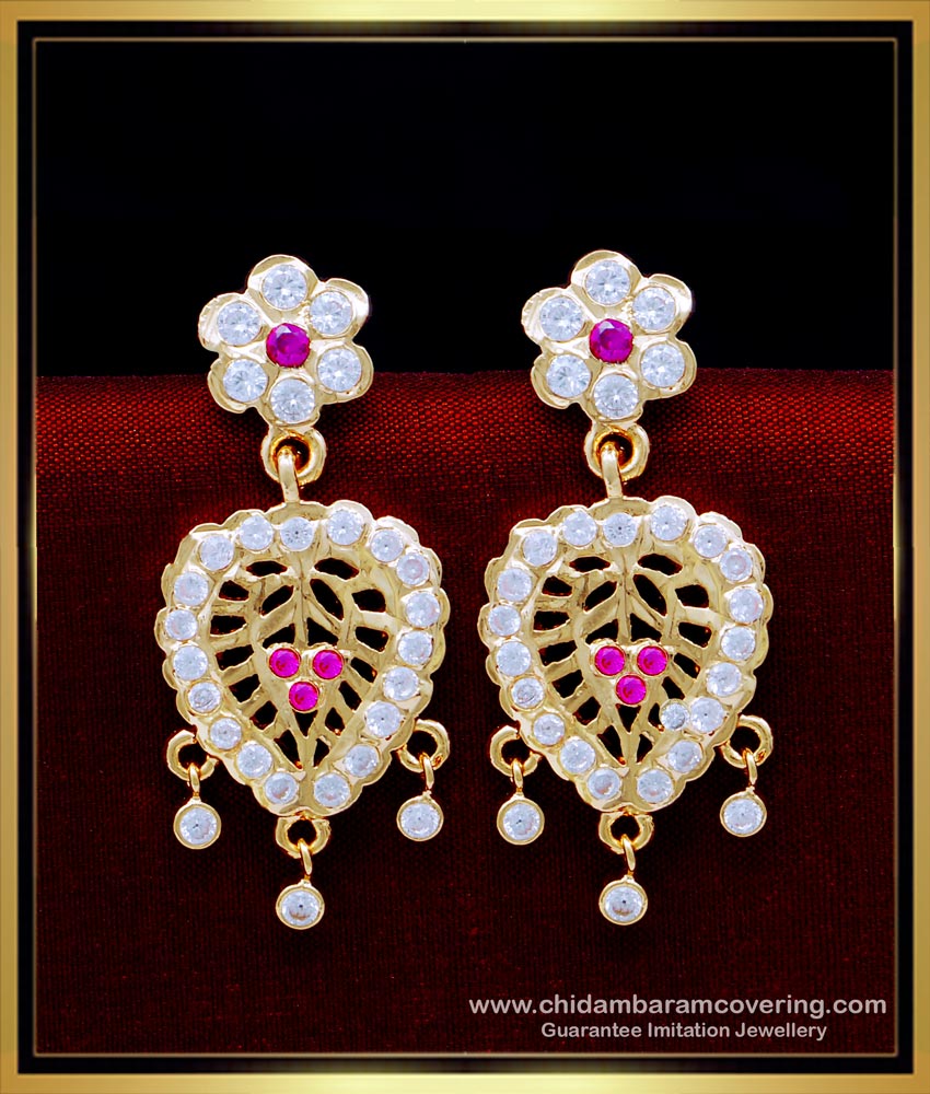 Gold Look White and Ruby Stone Impon Earrings Online