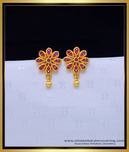 ERG1638 - Unique Ruby Stud Earrings One Gram Gold Jewellery Online