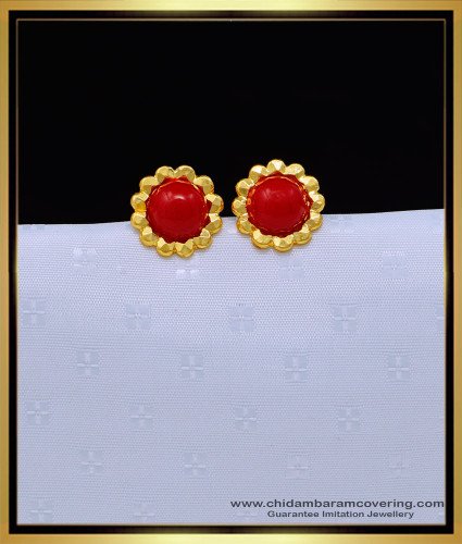ERG1644 - 1 Gram Gold Jewellery Red Beads Coral Stud Earrings Designs