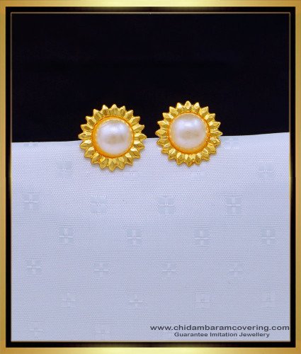ERG1645 - Beautiful Pearl Earrings Artificial 1 Gram Gold Jewellery