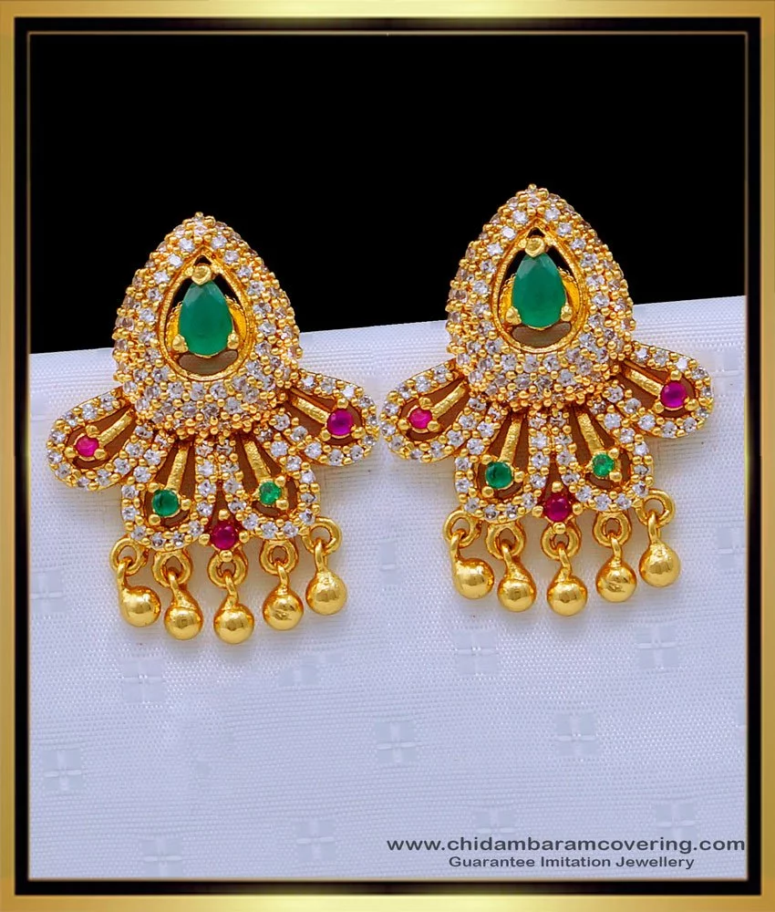 rose gold plated zircon stone jhumkas  crystaljewelleryindia