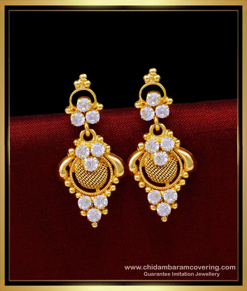 Golden Hanging Long Earrings White Stone Diamond Crystal Latakan Zumkhi  Bali at Rs 59/pair in Rajkot