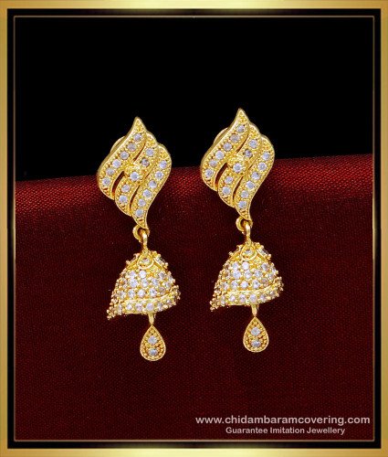 ERG1668 - New Design White Stone Jhumka Earrings Online Shopping