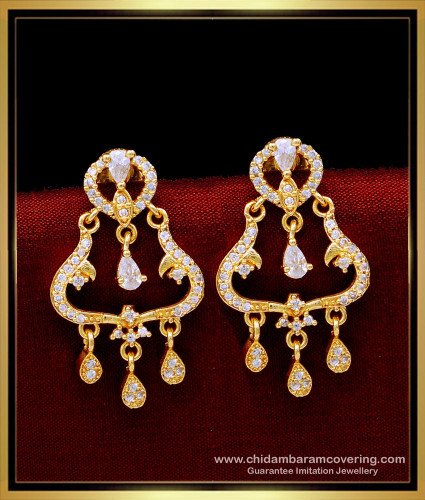 ERG1669 - Unique White Stone 1 Gram Gold Chandbali Earrings Online