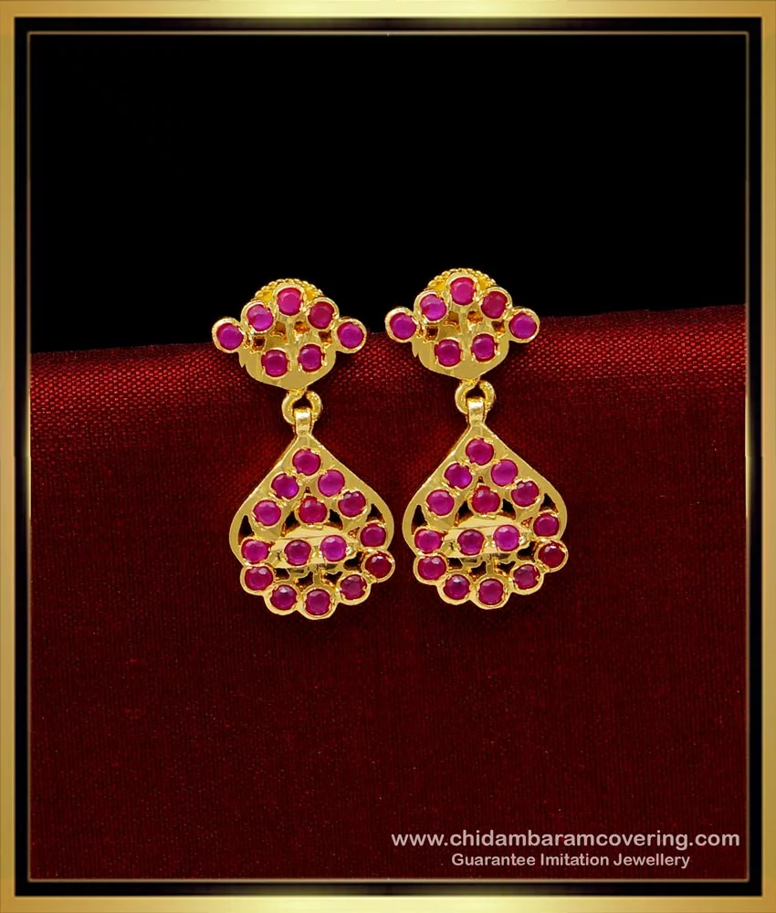 Real Gold Pattern Long Dangler Design Gati Stone Five Metal Earrings ER1966