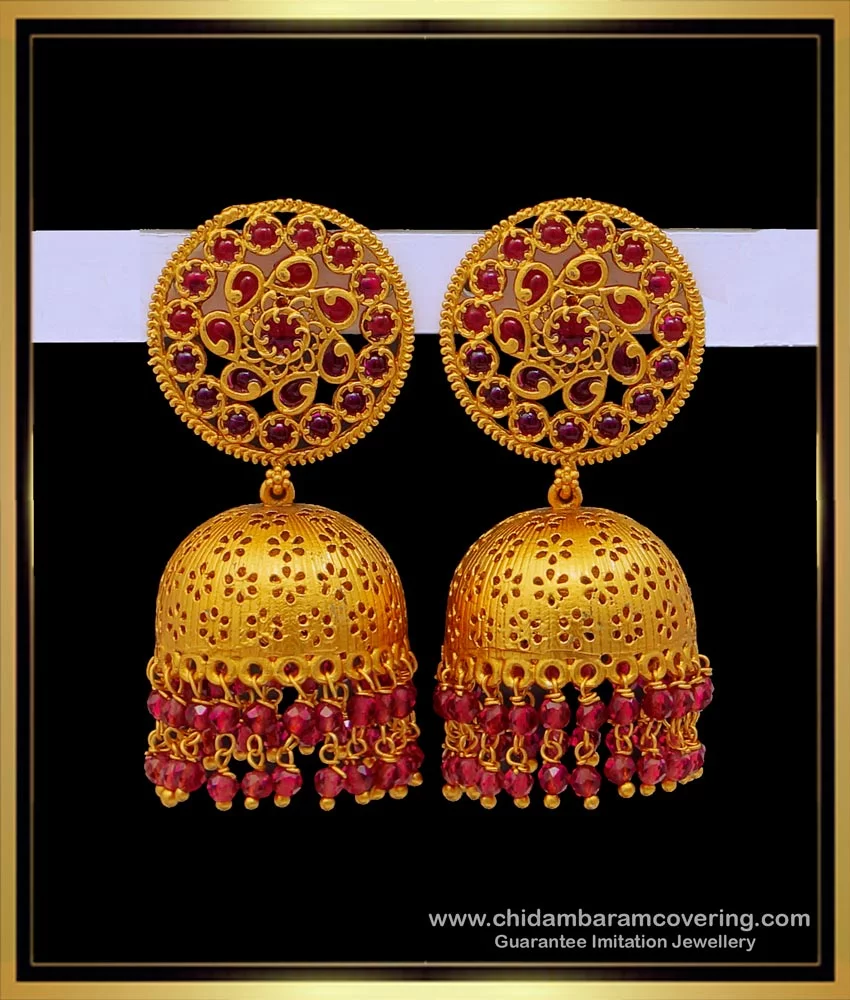 Gold Jhumkis Heavy Temple Peacock Style Large Jhumka Earrings