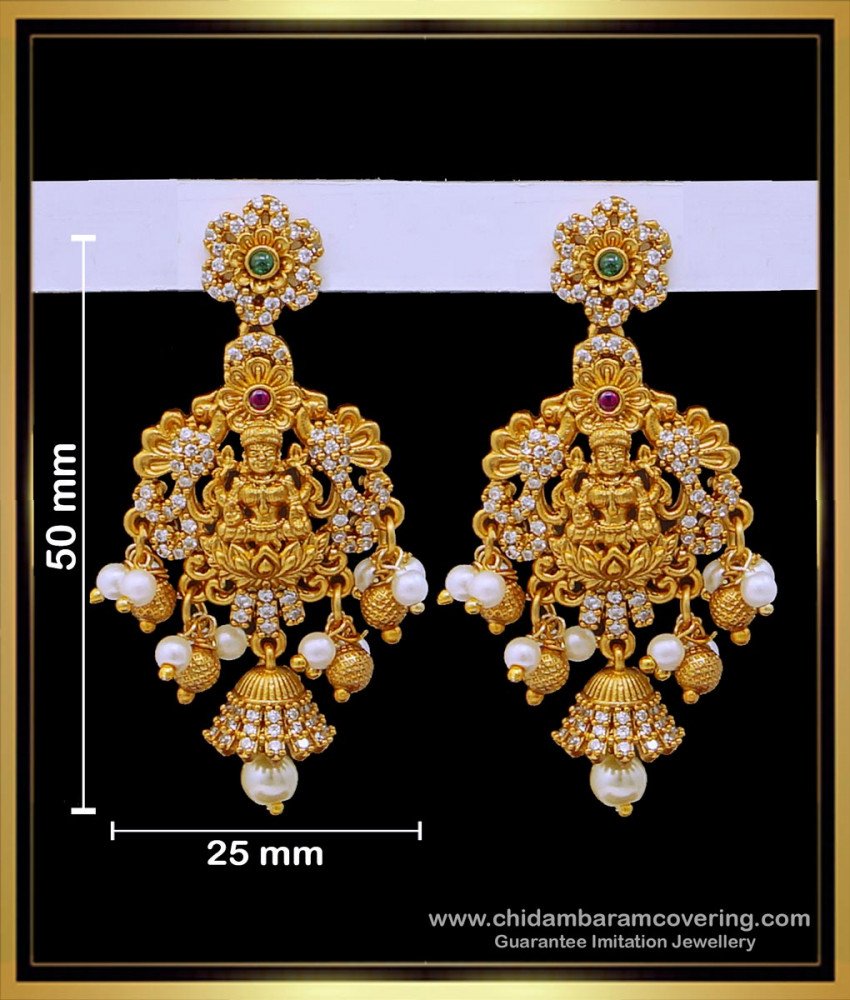 Unique Ad Stone Lakshmi Antique Gold Earrings Designs 