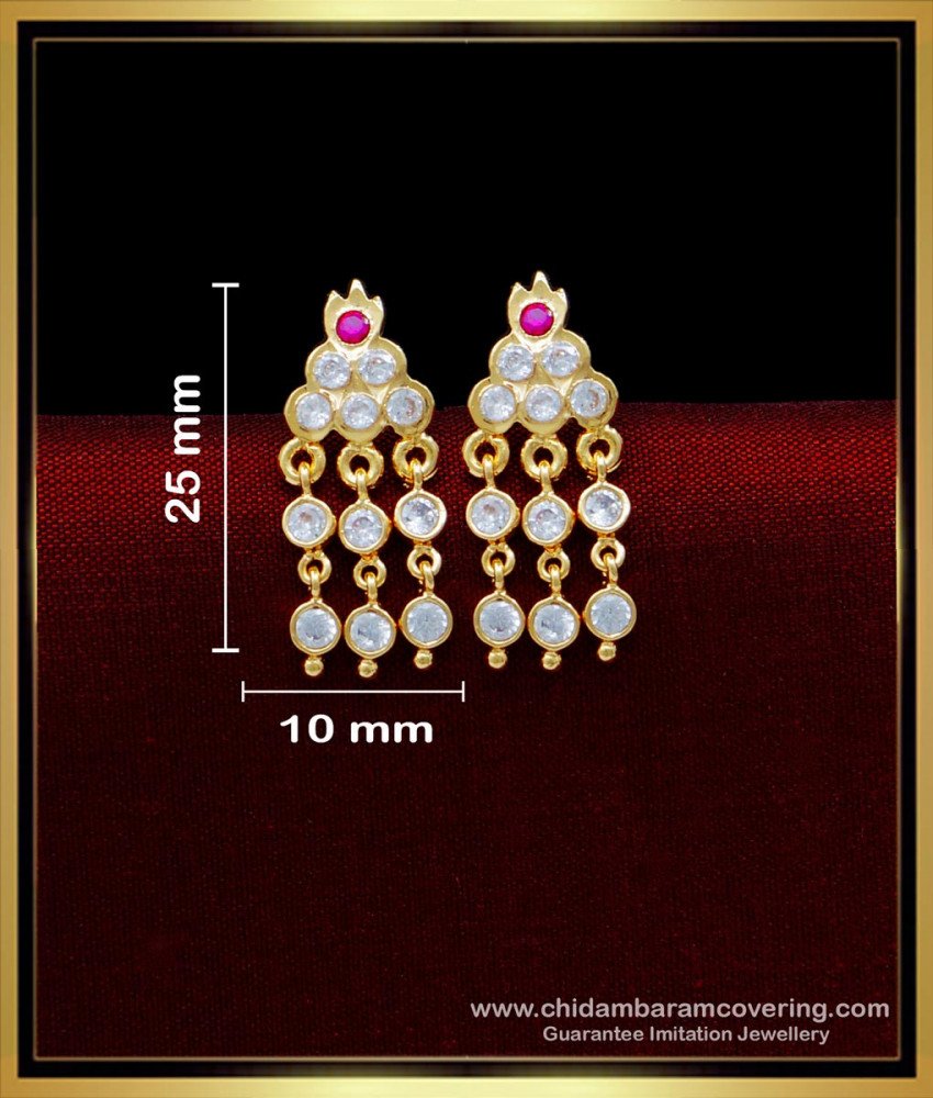 Best Quality Impon Jewellery Three Line Stone Stud Earrings