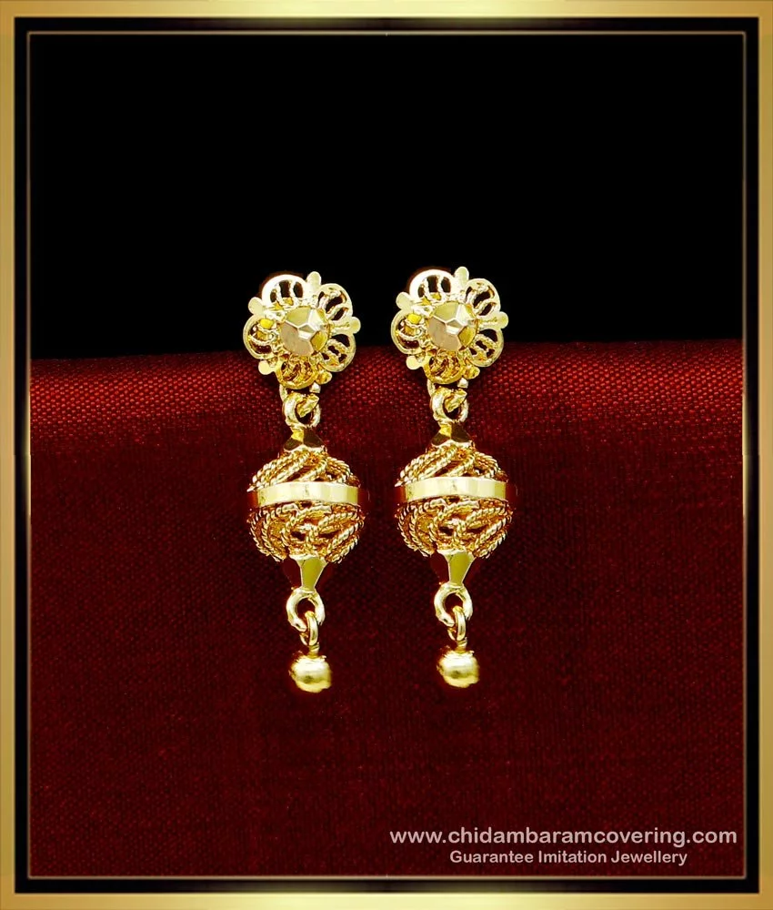 2 Grams Gold Earrings | 2 steps Jhumka model | Gold earrings models, Gold  earrings wedding, Gold bridal jewellery sets