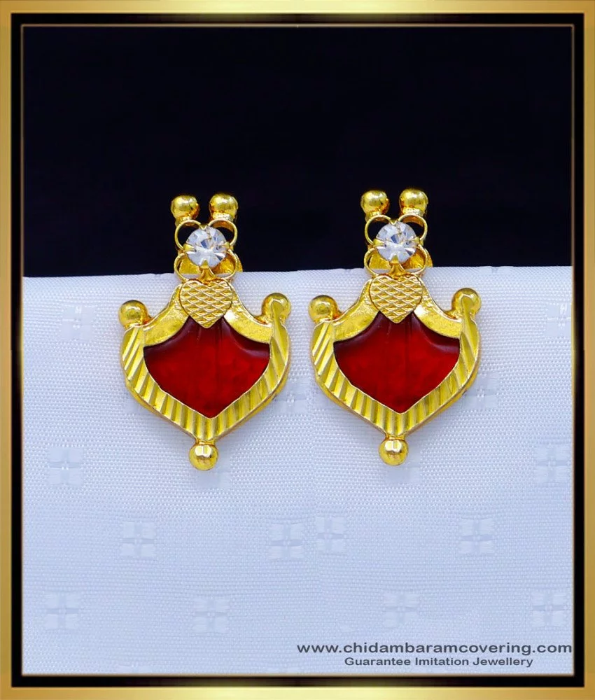 Buy New Design Ruby Stone 1 Gram Gold Earrings Online