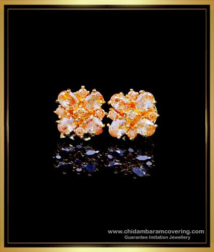 ERG1747 - American Diamond Party Wear Gold Plated Earrings Studs