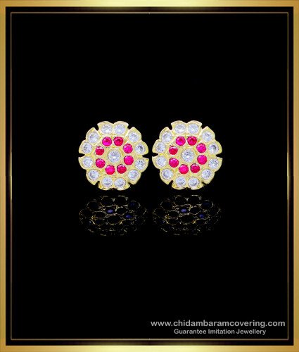 ERG1769 - Impon Jewellery Flower Design Stone Ear Studs Designs 