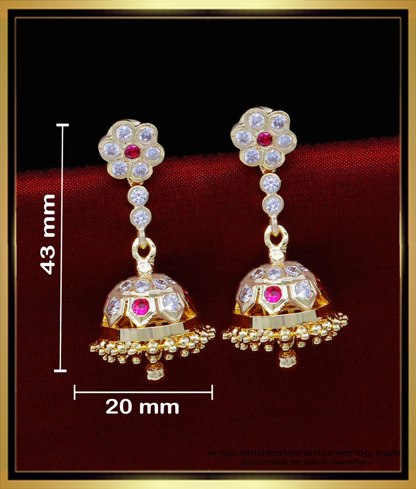 impon jhumkas, Impon jhumkas gold plated, Impon jhumkas gold, stone earrings design, stone jhumka earrings, white stone jhumka earrings