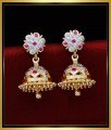 impon jhumkas, Impon jhumkas gold plated, traditional jhumkas online, stone earrings design, stone jhumka earrings, white stone jhumka earrings
