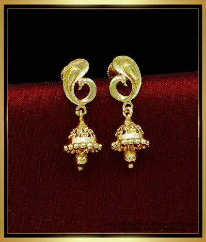 ERG1826 - Cute Peacock Model Daily Wear Gold Plated Jhumka Design 