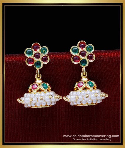 ERG1830 - South Indian Kemp Jhumka Design with Pearl Earrings