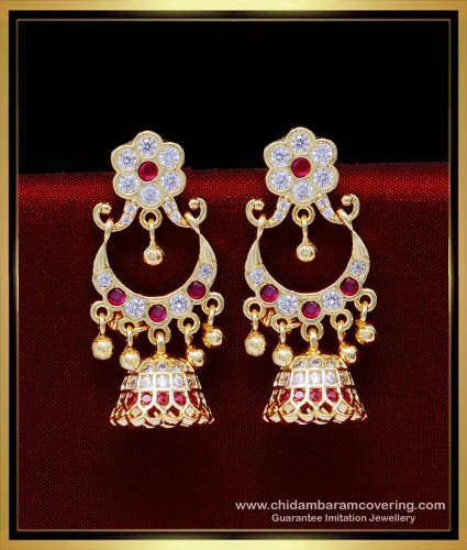 ERG1834 - New Model Impon Stone Gold Chand Bali Earrings Design