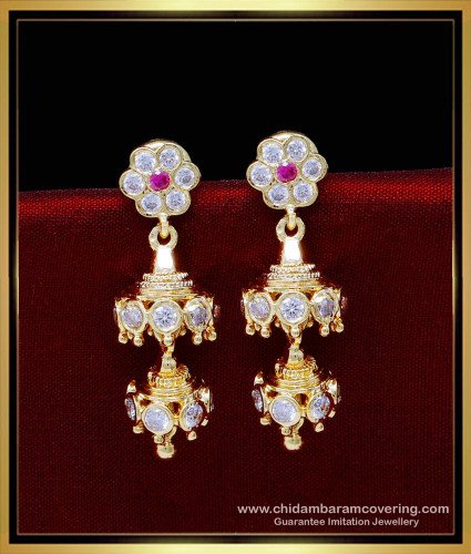 ERG1842 - Latest Bridal Wear 2 Layer Jhumka Earrings Gold Design 