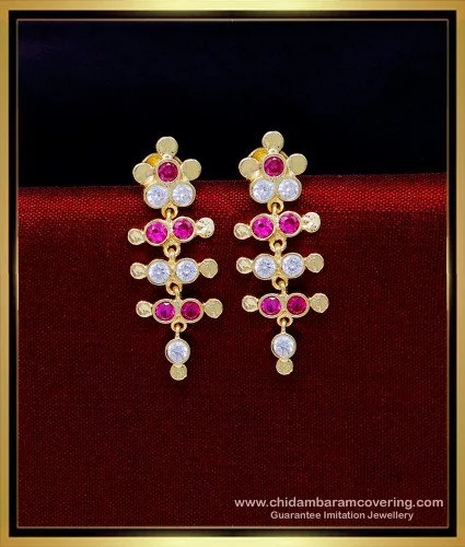 Traditional Impon Big Stud Earring Ruby White Stone ER3429