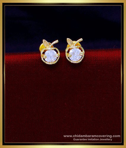 ERG1882 - Single White Stone Apple Earrings Gold Design For Kids