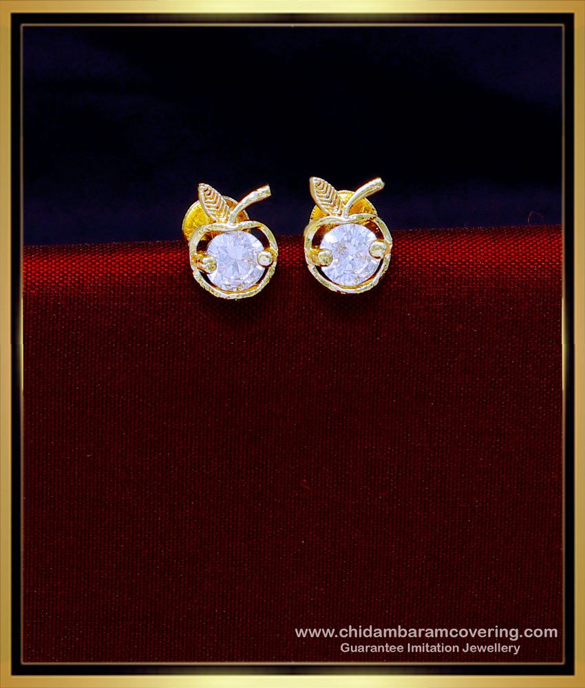 one gram gold jewellery online shopping, apple earrings gold, fruit earrings, one gram gold earrings, apple stud earrings, apple design earrings, one gram gold plated jewellery, stud earrings for women, stud earrings gold designs