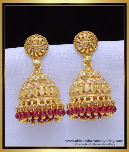 Erg1908 - Traditional Crystal Jhumka Earrings Gold Design for Women