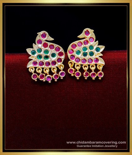 ERG1933 - Elegant Ruby Emerald Stone Impon Swan Earrings Studs
