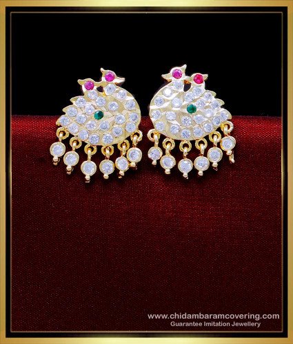 ERG1935 - Gold Look Swan White Stone Stud Earrings for Women