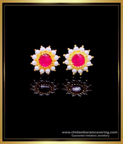 ERG1972 - Latest Ruby Stone Stud Earrings Pearl Design for Women