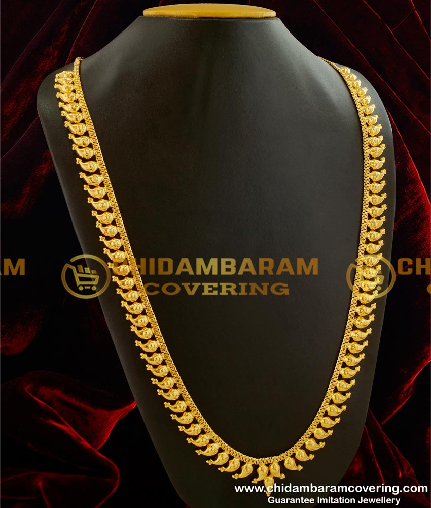 gold haram designs in 40 grams, gold haram designs, mango haram design, maanga malai, 1 gram gold plated jewellery, gold plated jewellery, 1 gram gold long haram, pure gold long mango haram designs in gold