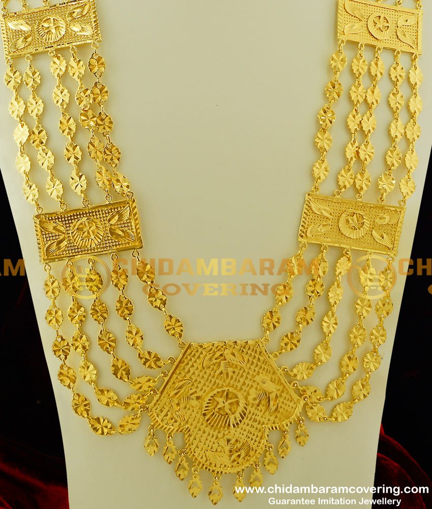 HRM217 - Latest Design Bridal Five Line Gold Design Governor Malai Heavy Weight Haram for Wedding