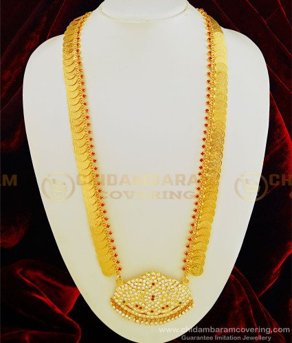 HRM460 - Traditional Ruby Stone Lakshmi Kasu Malai With Impon Big Dollar Gold Plated Impon Haram Buy Online
