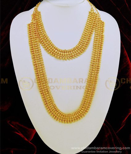 HRM486 - Kerala Jewellery New Leaf Cutting Design Plain Semi Bridal Haram Necklace Combo Set Online