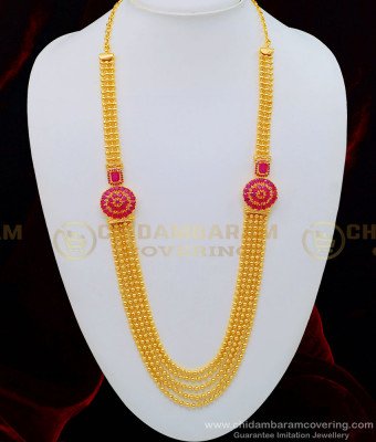 HRM507 - Real Gold Design Bridal Wear Ruby Stone One Gram Gold Layered Haram for Wedding