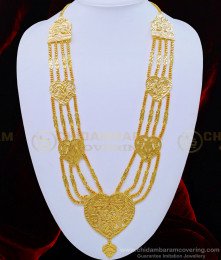 HRM529 - One Gram Gold Plated Traditional 4 Line Heart Design Governor Malai Haram for Women   