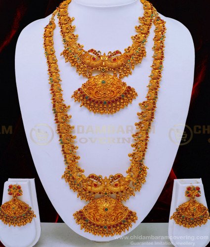 HRM544 - Wedding Temple Jewellery Matte Finish Haram with Necklace Set Online Shopping