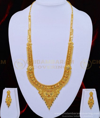 HRM550 - Wedding Real Gold Design Long Enamel Haram with Earring Forming Gold Jewellery Online