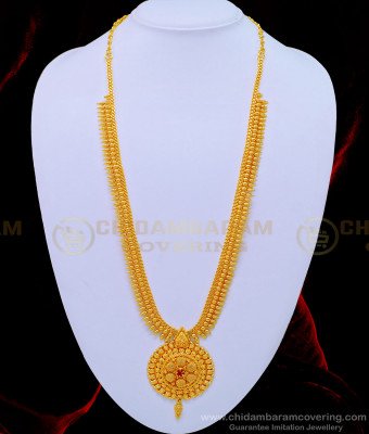 HRM562 - Latest Collections Kerala Style Ruby Stone Dollar Mullamottu Mala Long Haram Online